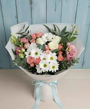 Букет цветов из:  Розы, Лизиантусы и Хризантемы в Райсеменовское