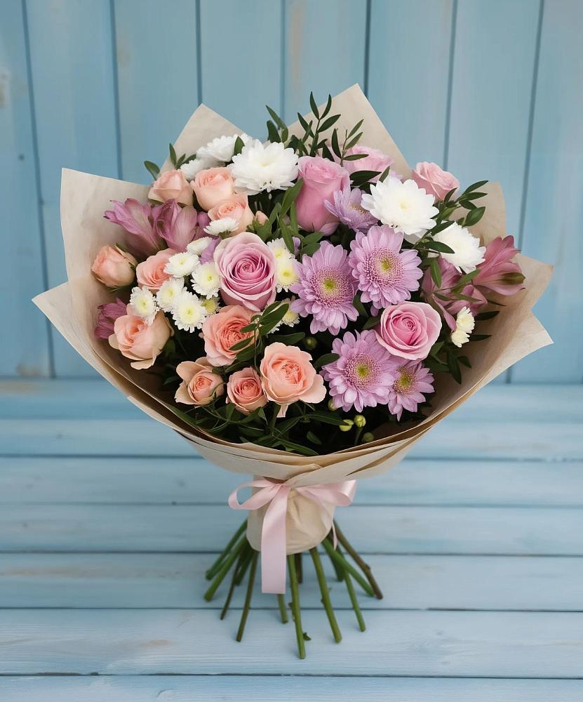 Букет цветов из: Хризантемы, Розы и Альстромерии в Райсеменовское