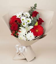 Букет цветов из:  Розы, Хризантемы, Герберы и Лилии в Райсеменовское