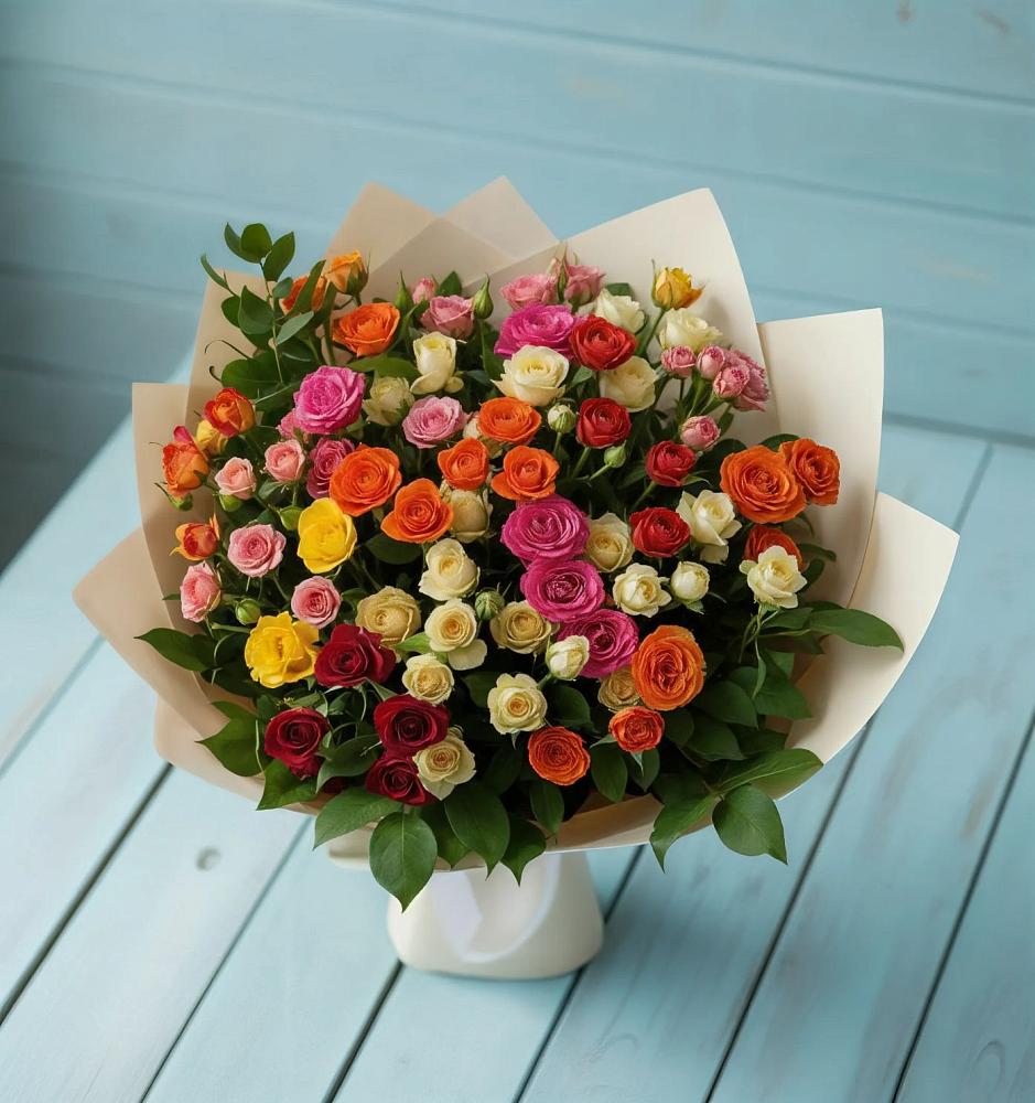Букет Микс из разноцветных кустовых роз в Райсеменовское