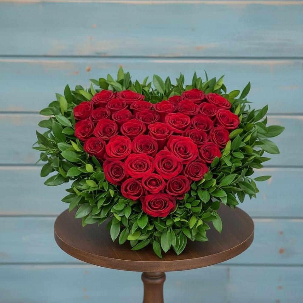 Цветочная композиция из Розы в виде сердца в Райсеменовское