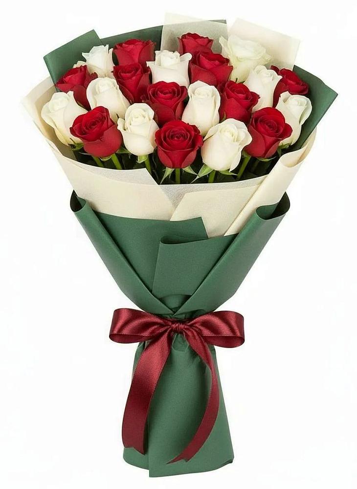 Букет Микс из красных и белых роз в Райсеменовское