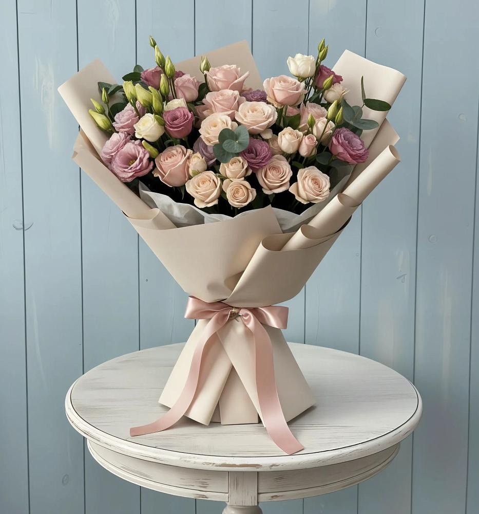 Букет цветов из: Розы и Лизиантусы в Райсеменовское