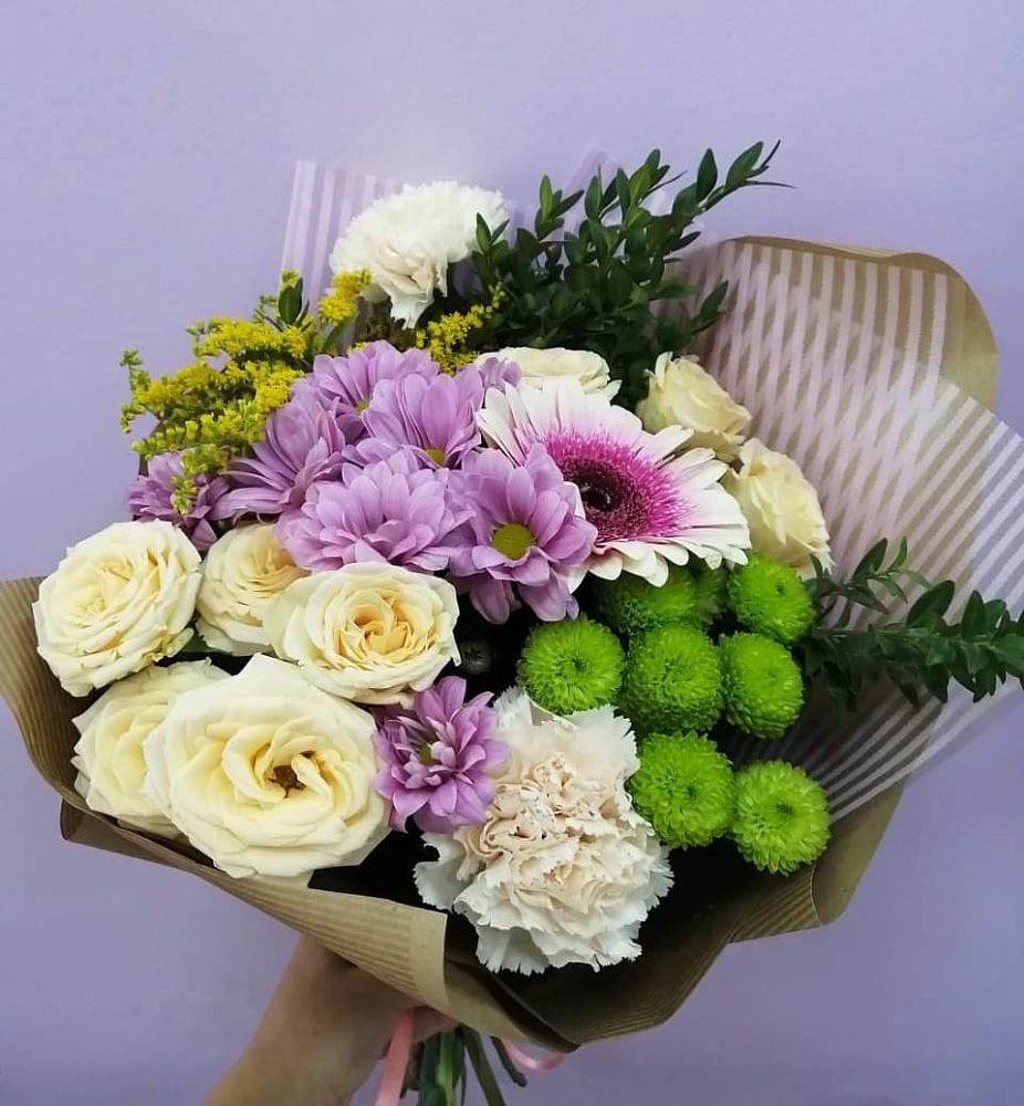 Букет цветов из: Хризантемы, Розы, Гвоздики и Герберы в Райсеменовское