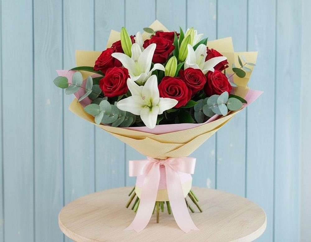 Букет цветов из: Лилии и Розы в Райсеменовское